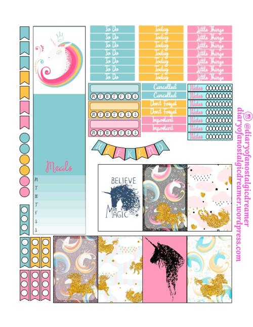 Free Unicorn Dreams Printable Planner Stickers for Happy Planner.