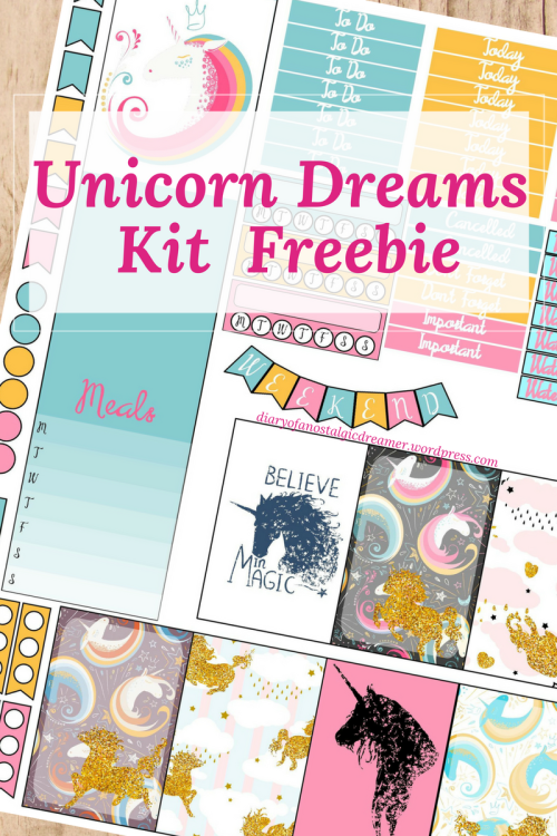 Free Unicorn Dreams Printable Planner Stickers for Happy Planner.