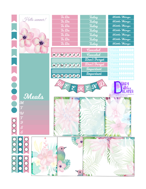 Tropical Summer Free Printable Planner Stickers for Happy Planner.